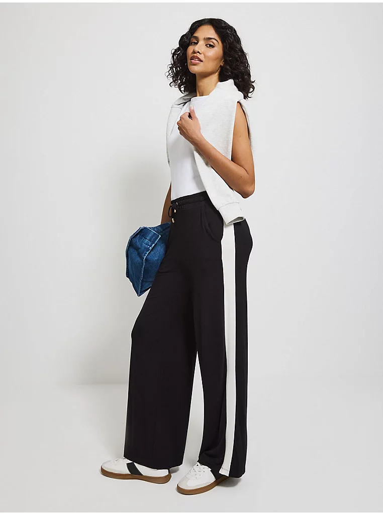 Black Side Stripe Wide Leg Joggers