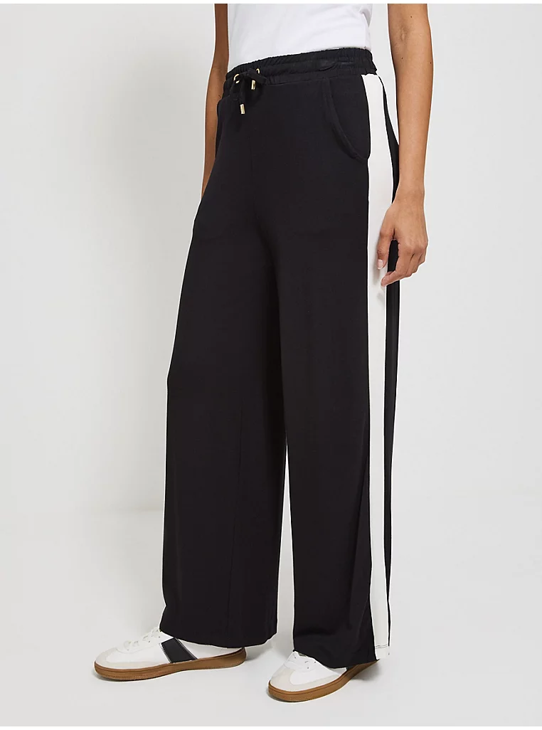 Black Side Stripe Wide Leg Joggers - Image 2