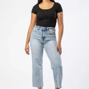 Tattoo "Charlotte" Acid Wash High-Rise Cropped Straight Leg Jean