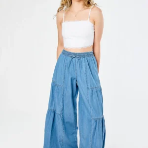 Almost Famous Chambray Tiered Palazzo Pants