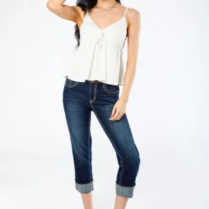 Wallflower Evan Wash Insta-Stretch Flirty Curvy High-Rise Crop Jeans with Back Flap Pockets