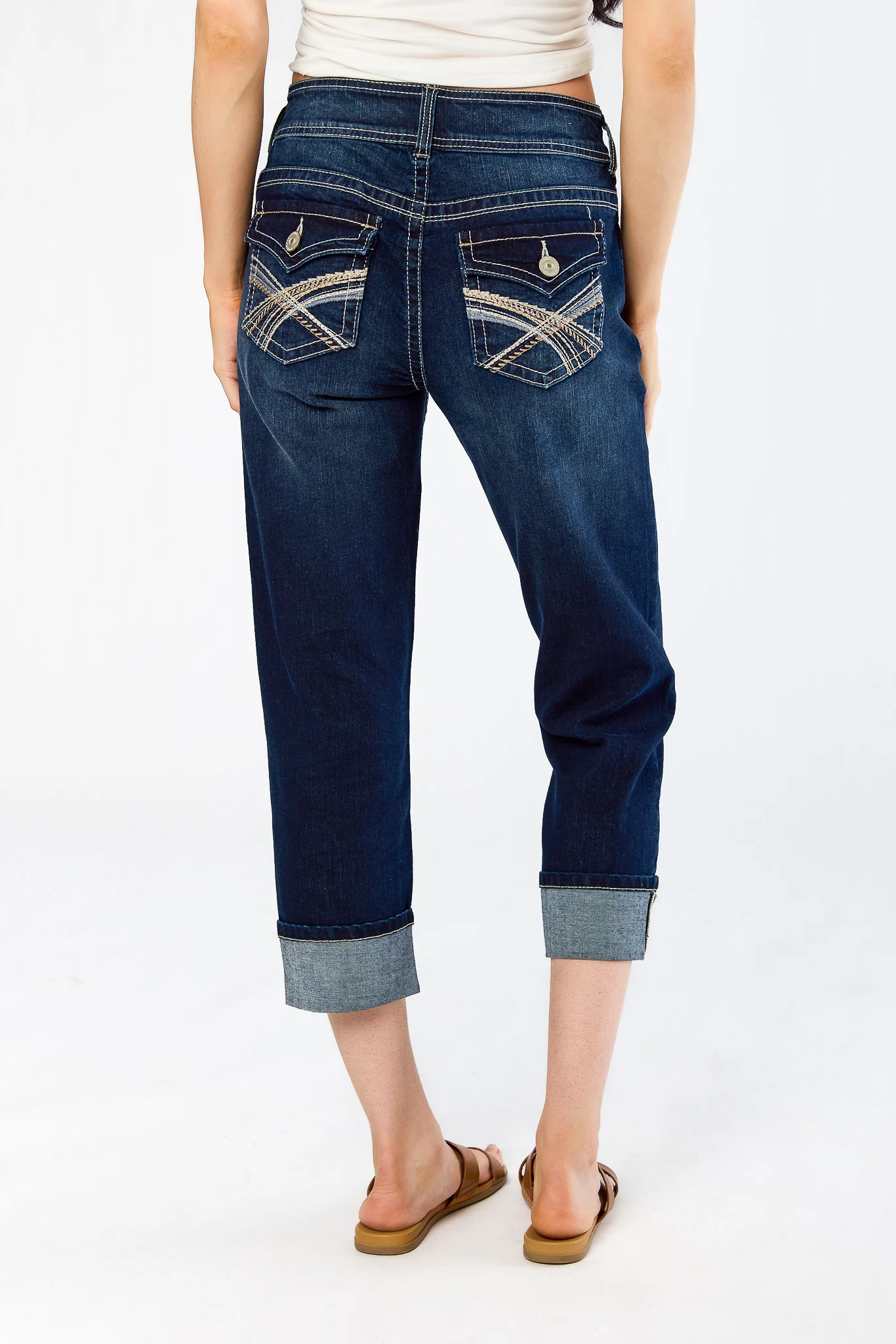 Wallflower Evan Wash Insta-Stretch Flirty Curvy High-Rise Crop Jeans with Back Flap Pockets - Image 3