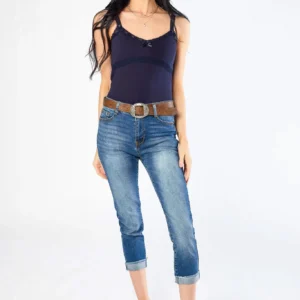 WallFlower InstaVintage Isadora Wash Fearless Curvy Hi-Rise Belted Cropped Jean