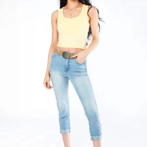 WallFlower InstaVintage Arabella Wash Fearless Curvy Hi-Rise Belted Cropped Jean