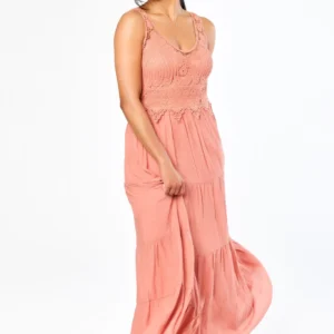 Gauze Sleeveless V-Neck Maxi Dress with Crochet Bodice
