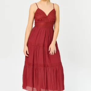 Gauze Maxi Tiered Dress with Crochet Bodice