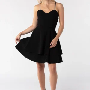 Stretch Crepe Double Hem Lace-Up Skater Dress