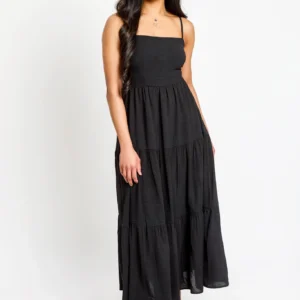 Airflow Sleeveless Tie-Back Tiered Midi Dress
