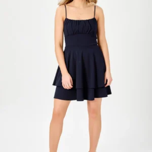 Stretch Crepe Spaghetti-Strap Skater Dress