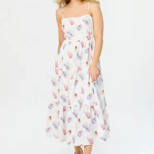 Shell Print Airflow Spaghetti-Strap Midi Dress