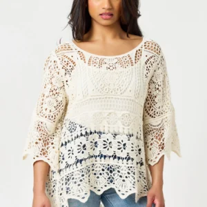 Crochet Boat-Neck High-Low Sweater