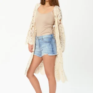 Crochet Bell-Sleeve Longline Cardigan