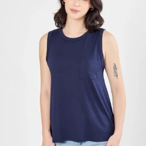 Brushed Scoop-Neck Tank with Pocket