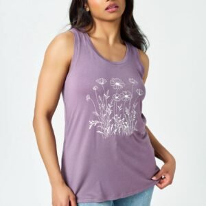 Sleeveless Scoop-Neck Tank with Flower Graphic
