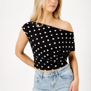 Polka Dot Off-The-Shoulder Banded Top