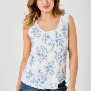 Small Floral Print Scoop-Neck Tank with Pocket