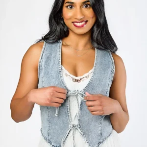Ashley Sunlight Blue Denim Tie-Front Vest