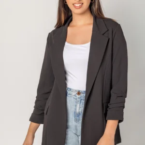 Stretch Crepe Blazer with Ruched Sleeves