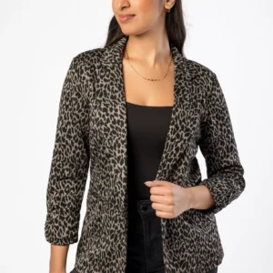 Animal Print Blazer with Ruched Cuffs